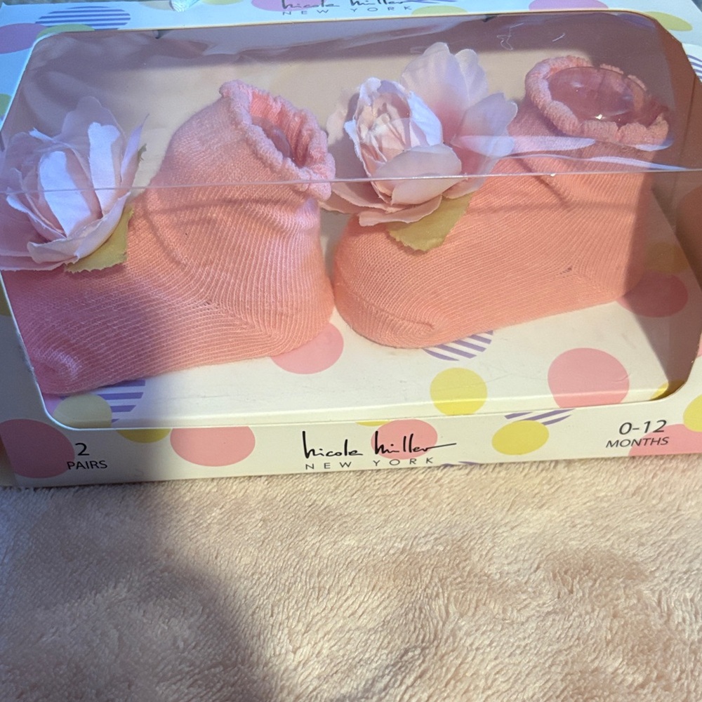 Nicole Miller Peach Baby Booties with Floral Design